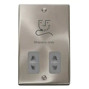 Satin / Brushed Chrome Shaver Socket 115v/230v - Grey Trim - SE Home