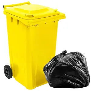 240L Yellow Large Outdoor Garden Waste Recycling Wheelie Bin With Rubber Wheels Handle & Lid