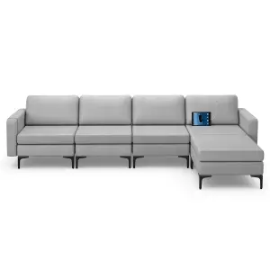 Costway Modular L-shaped Sectional Sofa Couch w/ Chaise Reversible Ottoman (2 Power Outlets & 2 USB Ports)