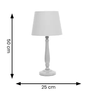 ValueLights Victoria Traditional Grey Wood Candlestick Table Lamp with Grey Tapered Shade - LED Bulb Included