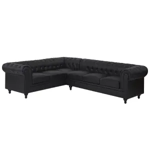 Right-Hand Corner Sofa CHESTERFIELD Black Faux Leather Right Hand