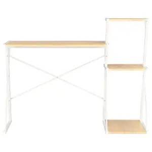 Berkfield Desk with Shelf White and Oak 116x50x93 cm