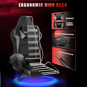 Ergonomic Gaming Chair with LED Lighting Effects, Height Adjustable Backrest with Lumbar & Headrest Support