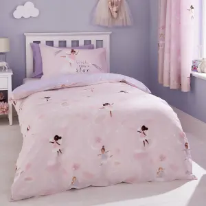 Catherine Lansfield Bedding Dancing Fairies Reversible Duvet Cover Set with Pillowcase Pink