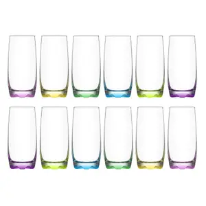 Lucente 340ml Highball Drinking Glasses with Colour Base 12PC Set