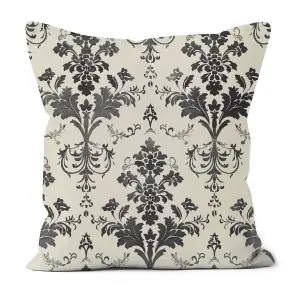 Faux Suede Cushion Mono Damask Effect Print 30cm x 30cm