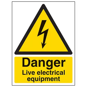 Danger Live Electrical Equipment Sign - Adhesive Vinyl 150x200mm (x3)