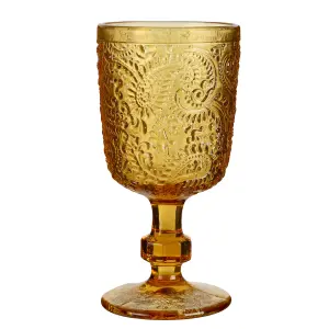 Set of 2 Vintage Luxury Yellow Embossed Drinking Goblet Wine Glasses 300ml