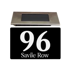 Personalised Aluminium House Plaque with Solar Light Customised with Your House Number and Street Name 160 x 280mm Black