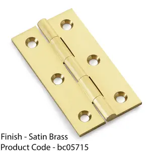 PAIR Solid Brass Cabinet Butt Hinge - 64mm - Satin Brass Premium Cupboard Fixing