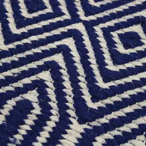 Blue Geometric Handmade Modern Wool Easy To Clean Rug Dining Room Bedroom And Living Room-100cm X 150cm