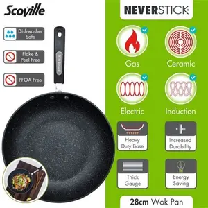 Scoville Neverstick Non-Stick Aluminium Wok, 28Cm, Black