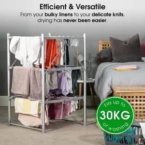 Abode Electric Clothes Dryer Heated Airer 3 Tier with 30 Rails 30kg & Protective Cover AECRD2003