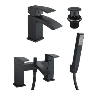 Nes Home Tesa Shower Handset Mixer, Basin Mixer Tap & Waste Matte Black