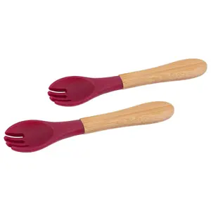 Bamboo Baby Weaning Forks with Silicone Tip - Red - Pack of 2