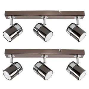 ValueLights Rosie Pair of Modern 3 Way Black and Chrome Straight Bar Ceiling Spotlights