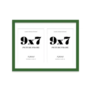 16x12 Inch 2 Opening Photo Collage Frame, Display Two 9x7 Inch Photos, Multi Aperture Family Picture Frame, Green