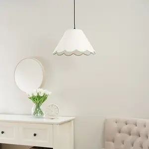 ValueLights Florie Small Natural Linen Tapered Light Shade with Green Scallop Trim - LED Bulb Included