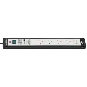 Brennenstuhl 4 Gang Extension Lead with Surge Protection to 60,000A and USB  Ports