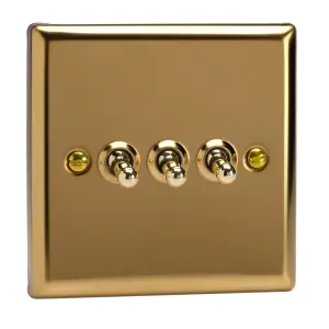 Varilight 3-Gang 2-Way 10A Toggle Switch Polished Brass