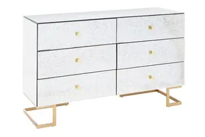 Interiors by Premier Classic Mirrored Drawer Chest,  Brass Finish 6 Drawer Chest, Storage Cabinet For Kitchen, Metallic Chest