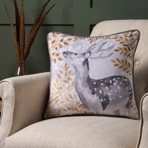 Forest Animals Deer Print Velvet Filled Cushion