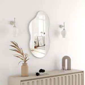 Asymmetrical Metal Framed Wall Accent Mirror Silver / 109.2cm H x 55.1cm W