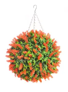 Pair of Best Artificial 38cm Orange Lush Lavender Hanging Basket Flower Topiary Ball - Weather & Fade Resistant