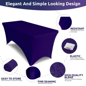 6ft Tight Fitted Tablecloth, Rectangle Spandex Patio Table Cover, Dark Purple