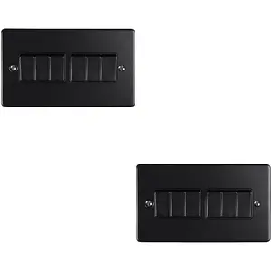 2 PACK 6 Gang Metal Multi Light Switch MATT BLACK 2 Way 10A Black Trim