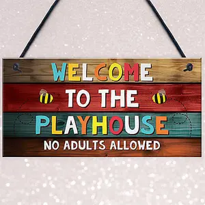 Red Ocean Welcome To The Playhouse Sign Hanging Garden Shed Summerhouse Sign Daughter Son Gifts