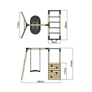 Rebo Wooden Children's Garden Swing Set with Monkey Bars - Single Boat Swing - Green