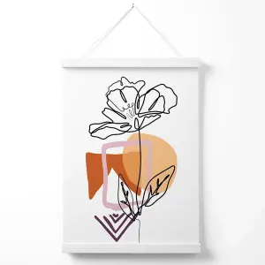 Rose Floral Line Art with Boho Purple and Orange Shapes Poster with Hanger / 33cm / White