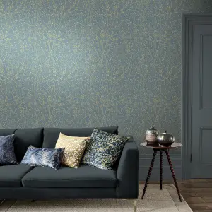 Clarissa Hulse Gypsophila Airforce Blue & Gold effect Smooth Wallpaper