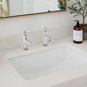 BATHWEST Chrome Basin Cross Sink Taps Pair of Bathroom Sink Mixers Tap Brass Main Body