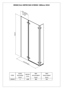 5mm Toughened Safety Glass Centre Hinged L Shaped Shower Bath Screen - Chrome