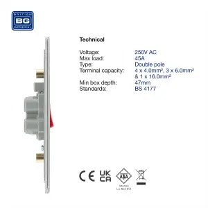 BG Electrical FBS72 Nexus Screwless Flat-Plate Cooker Switch Brushed Steel Neon 2 Way 45A