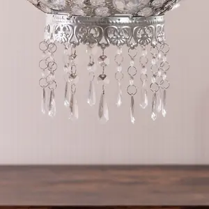 ValueLights Moroccan Bazaar Style Easy Fit Silver Chandelier Ceiling Light Shade with Jewel Droplets