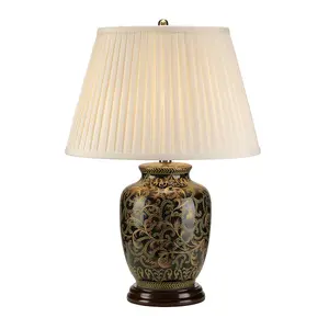 Table Lamp Small Chinese Base Cream Double Pleat Shade Gold Black LED E27 60W