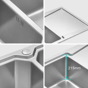 JASSFERRY Brilliant Inset Kitchen Sink 1.2 mm Stainless Steel Double Bowl Right Hand Drainer Square Strainer Plug