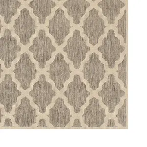 Modern Easy to Clean Anti-Slip Geometric Flatweave Grey Brown Rug for Dining Rug-80cm X 150cm