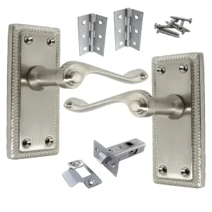 Door Handles Georgian Satin Lever Latch Roped Edge + Latch & Hinges