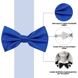 Royal Blue Satin Polyester Bow Tie for Casual & Formal Wear, Wedding Party Accessory