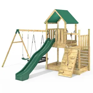 Rebo Modular Wooden Climbing Frame Adventure Playset - M3 plus Ramp & Double Swing