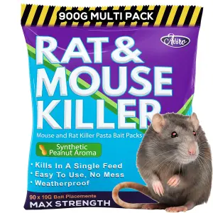 Aviro Rat and Mouse Poison - Maximum Strength Rat Poisoning Blocks. No Mess Rodent Control. 60 x 15g Bait Sachets (900g)