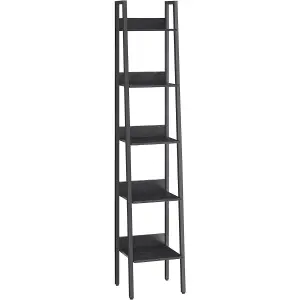 VASAGLE Ladder Shelf, 5-Tier Narrow Shelf, Bookshelf for Home Office, Room, Kitchen, Industrial, Ebony Black and Ink Black