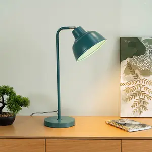 ValueLights Morris Teal Metal Stem Table Lamp with Angled Dome Shade for Living Room Bedroom office