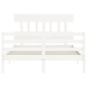 Berkfield Bed Frame with Headboard White Small Double Solid Wood