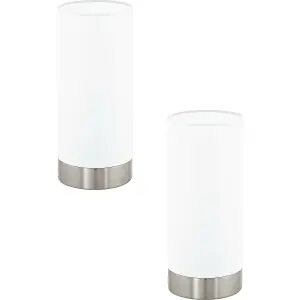 2 PACK Table Lamp Colour Satin Nickel Shade White Fabric Touch On/Off E27 1x40W