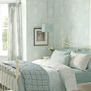 Laura Ashley Josette Duck egg Damask Smooth Wallpaper